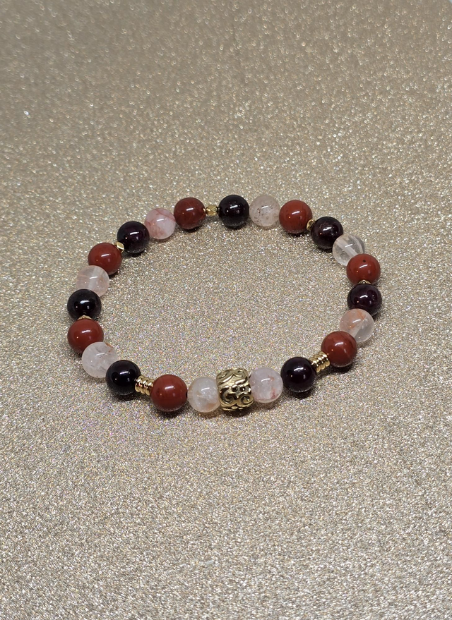Bracelet Énergie vitale : Grenat, Jaspe rouge, Quartz hématoïde en 0,8 cm
