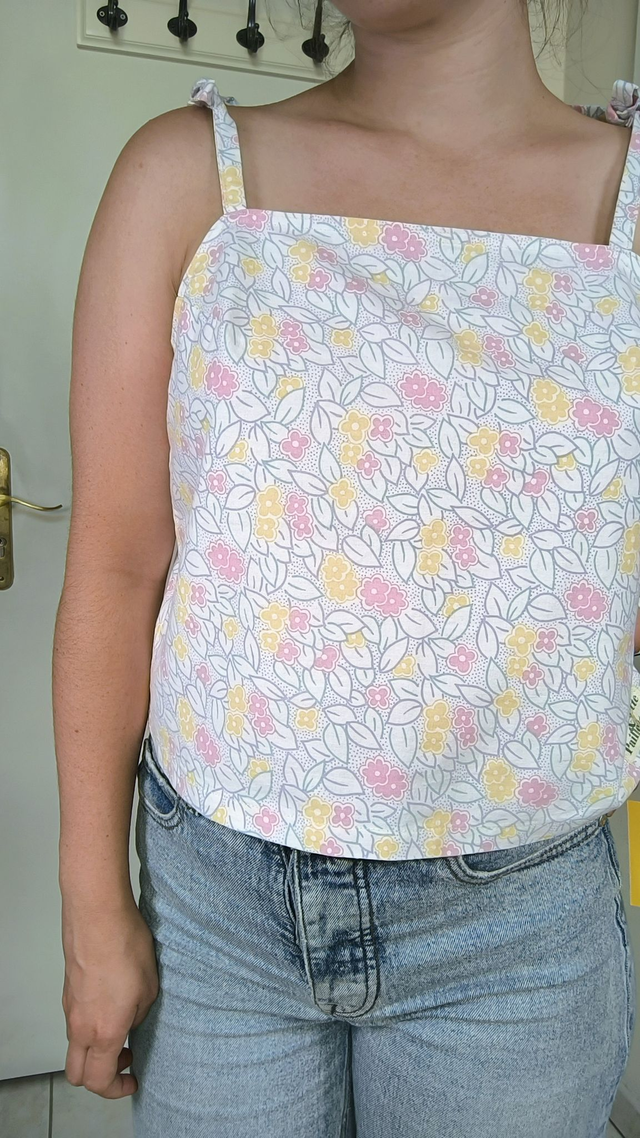Top fleurs roses, jaune et bleues - Taille 1