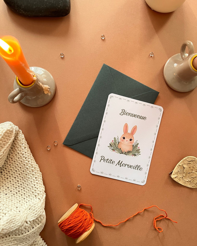 Carte de naissance "Bienvenue" - Lapin