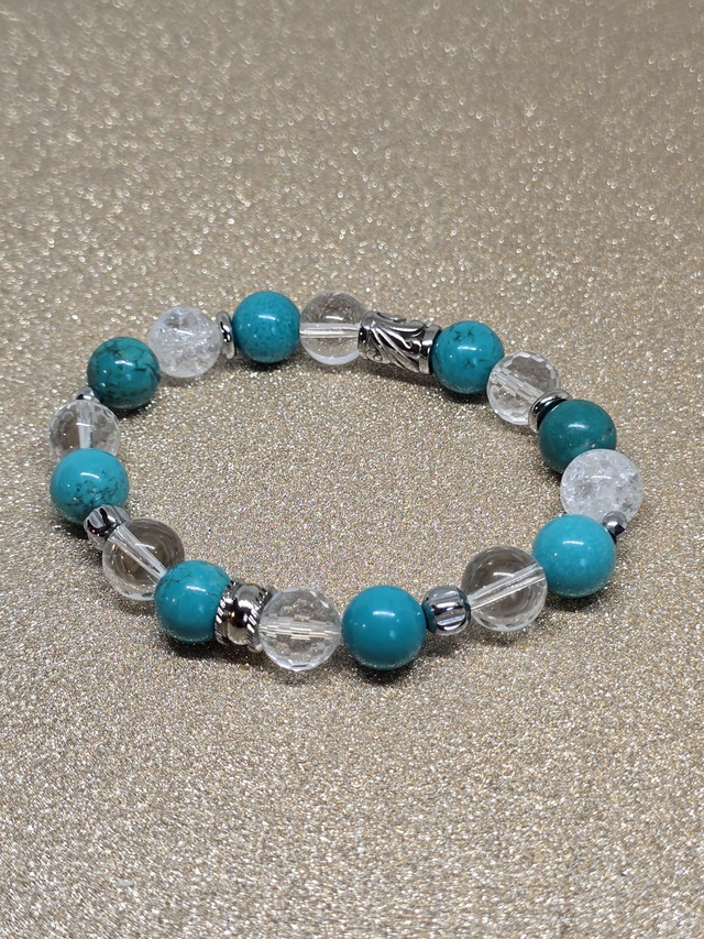 Bracelet Turquoise de Chine et Cristal de roche en 1 cm