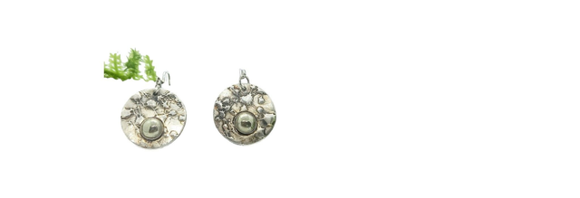 Moon texture silver earrings with pyrite stone