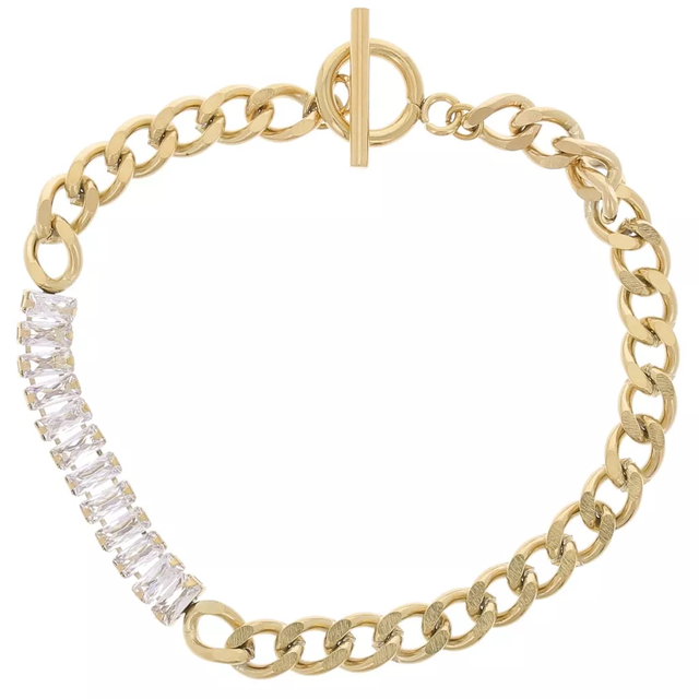 Bracelet Gourmette Blue 6mm avec oxydes zirconium Acier inox 304L Doré Crystal x19.5cm