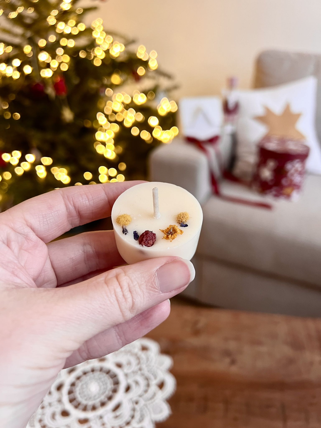 🎄 Mini bougie fleurie - parfum Rocher Praliné - à l&#039;unité