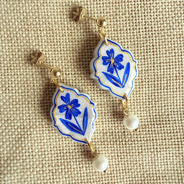 Forget me Not Blue and White Pearl Earrings
