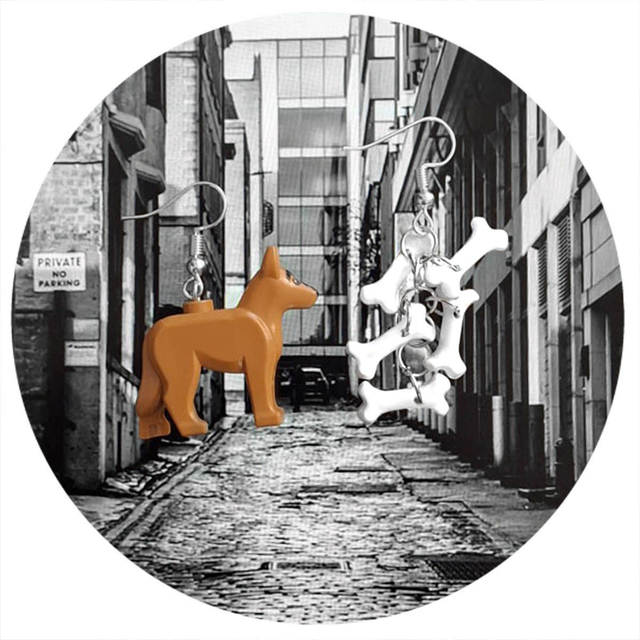 German Shepherd and bones earrings