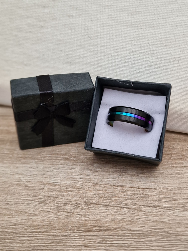 Bague Acier Inoxydable Noir Et Caméléon Multicolore