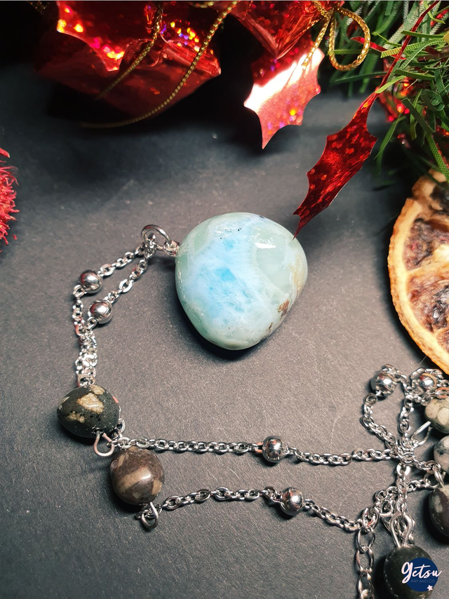 Collier larimar et jaspe