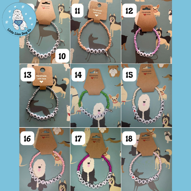 Handmade I Love Dog Breed Bracelet