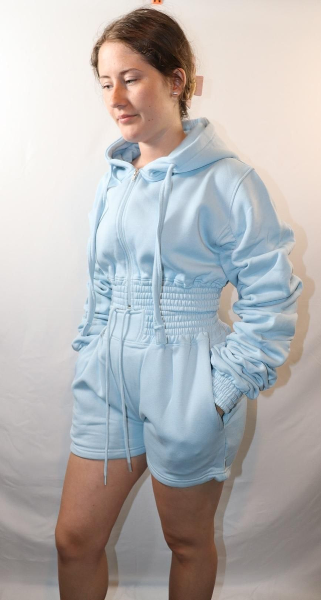 Blue Zip Hoodie &amp; Short Set