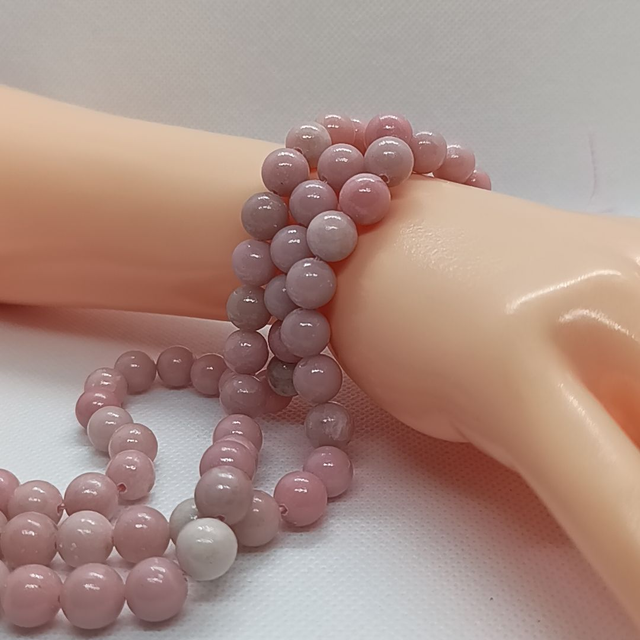 Opale Rose Perles Rondes Polies - Fil Complet