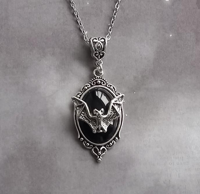 Gothic Bat Cameo Necklace 