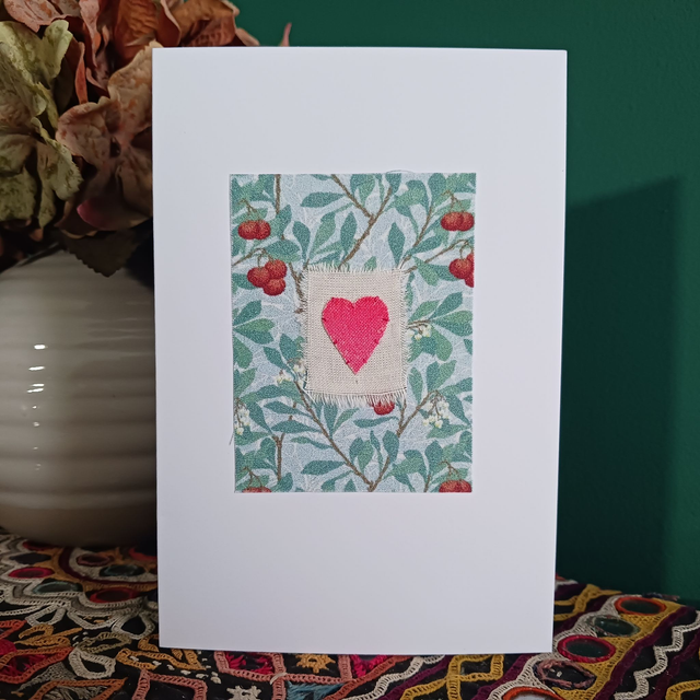 William Morris Arbutus Fabric Heart Card