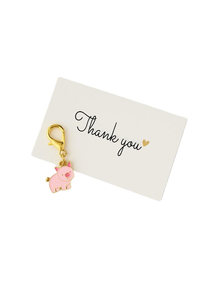 Glücksbringer Schlüsselanhänger – Rosa Schwein mit goldfarbenem Clip