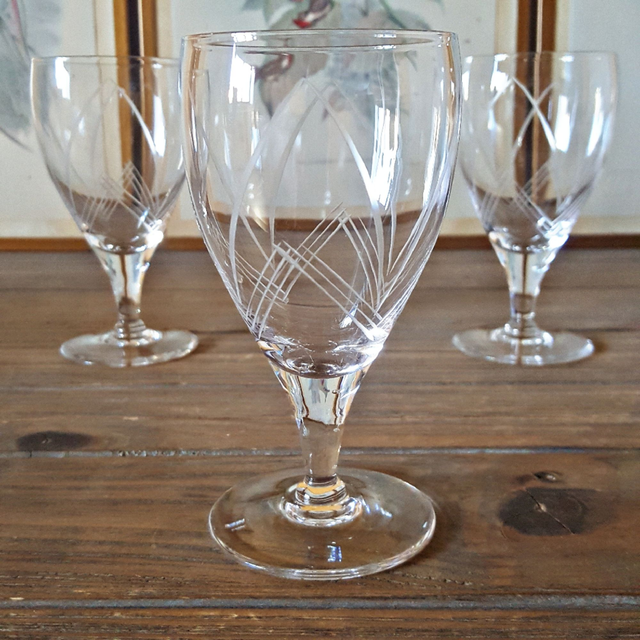 Verre à vin/liqueur vintage en cristal gravé (lot de 3) 