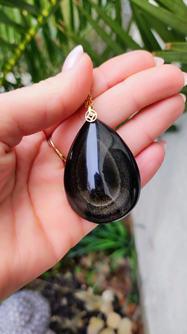 Pendentif Obsidienne dorée 