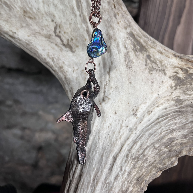 Rare beauty; silver plated exoskeleton of corydora and abalone shell