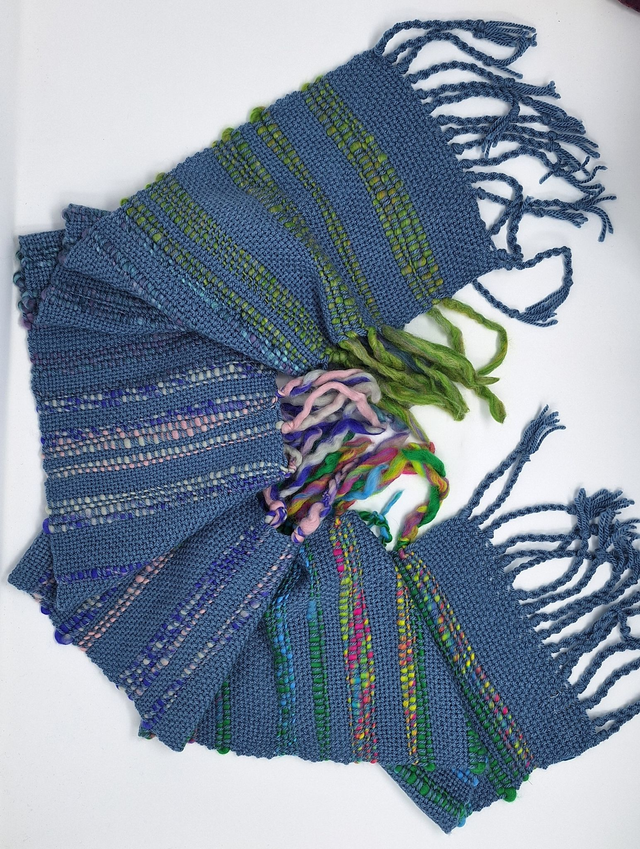 One of a kind handwoven scarf with hand spun variegated wool.