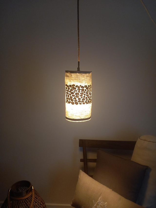 Abat-jour en lin naturel broderie imprimé léopard - suspension baladeuse Diamètre 15 cm