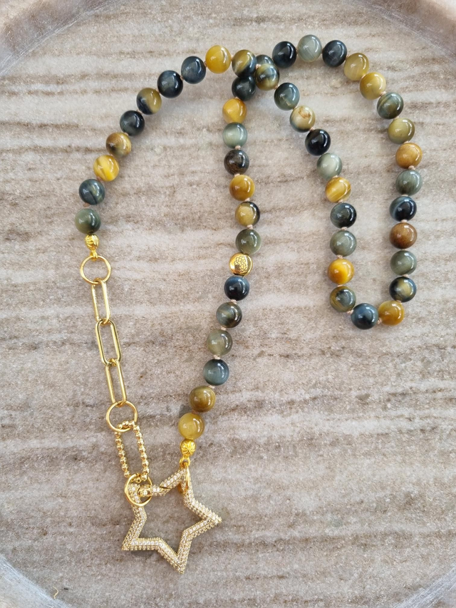 Kette Tigerauge, handgeknotet