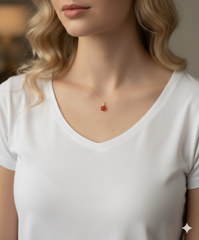 Éclat Solaire : La Briolette en Cornaline sur Fil de Crin