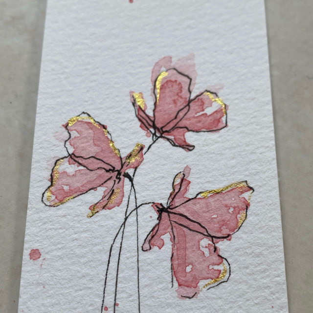 Marque-page Fleurs roses et dorées 