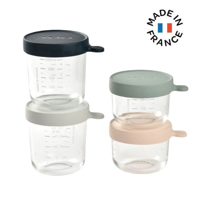 Coffret 4 portions verre (150ml pink / 150ml eucalyptus green / 250ml light mist / 250ml dark blue) - BEABA