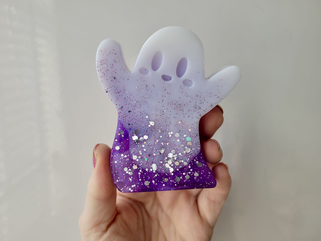Ghost Ornament - Purple &amp; White Glitter