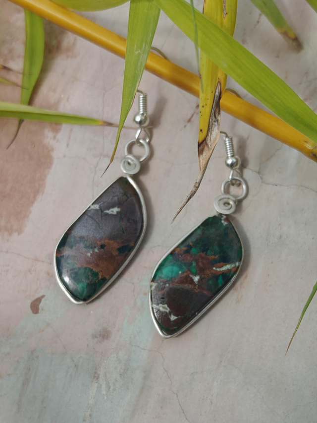 Boucles d&#039;oreilles en Chrysocolle Malachite