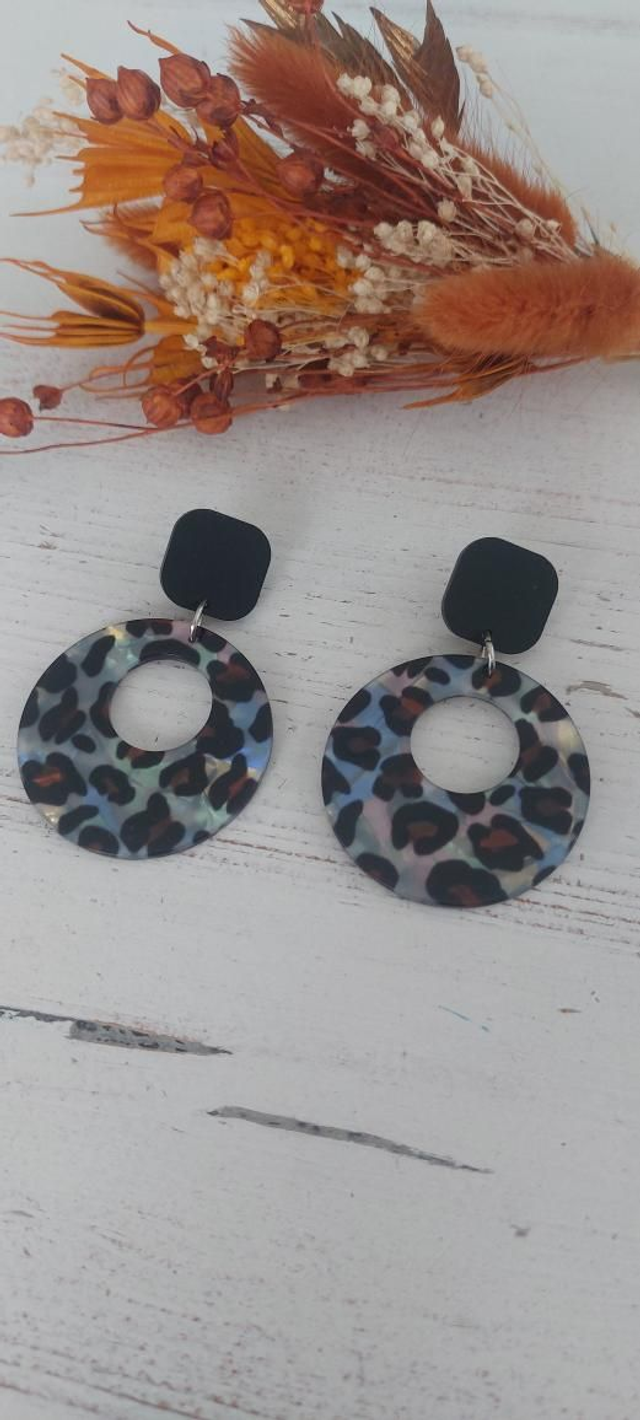 Boucles d&#039;oreilles Astrid Léopard (gris)