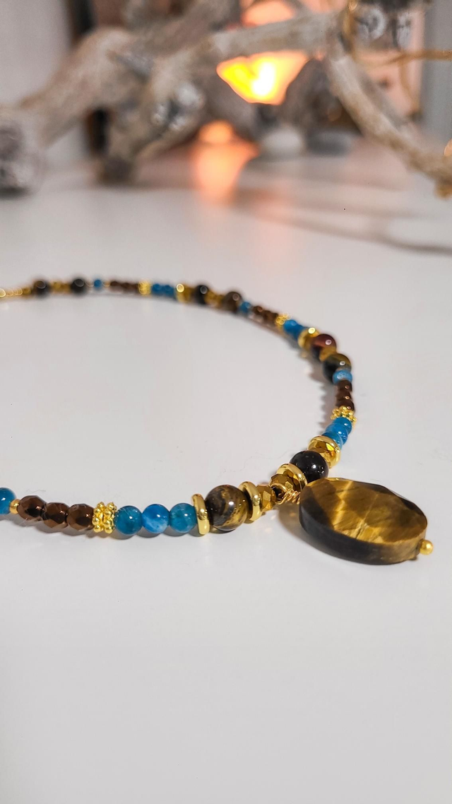 Collier Apatite & Œil du Tigre – Courage & Clarté