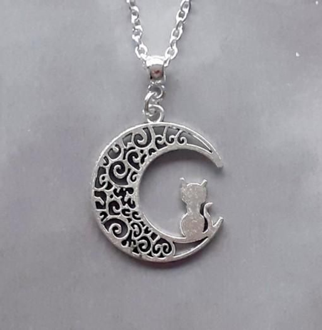 Moon and Cat Necklace 