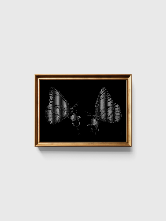 A3 Schreibmaschinenbild Schmetterling vis á vis in Weiß auf Schwarz