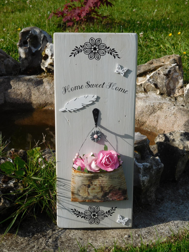 Décoration murale &quot;Home Sweet Home&quot; gris et rose