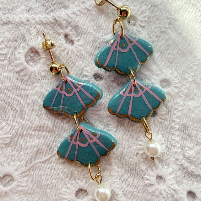 Double Shell Turquoise Seashell Dangly Earrings
