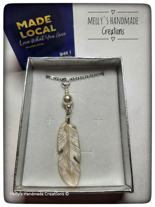 Feather and Pearl Pendant on silver chain
