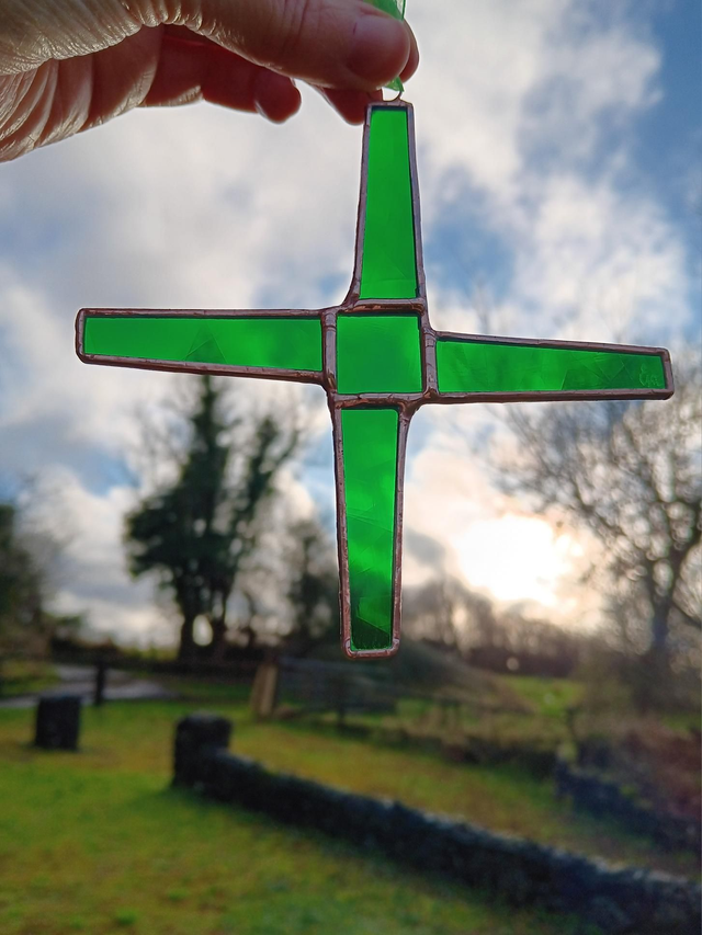 Stained glass St. Brigid's cross