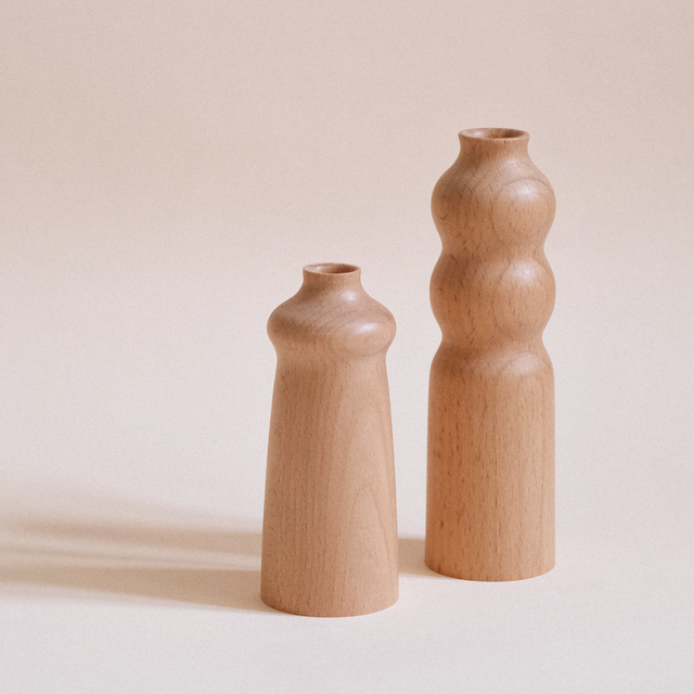 001_Lot de 2 Soliflores en bois de hêtre