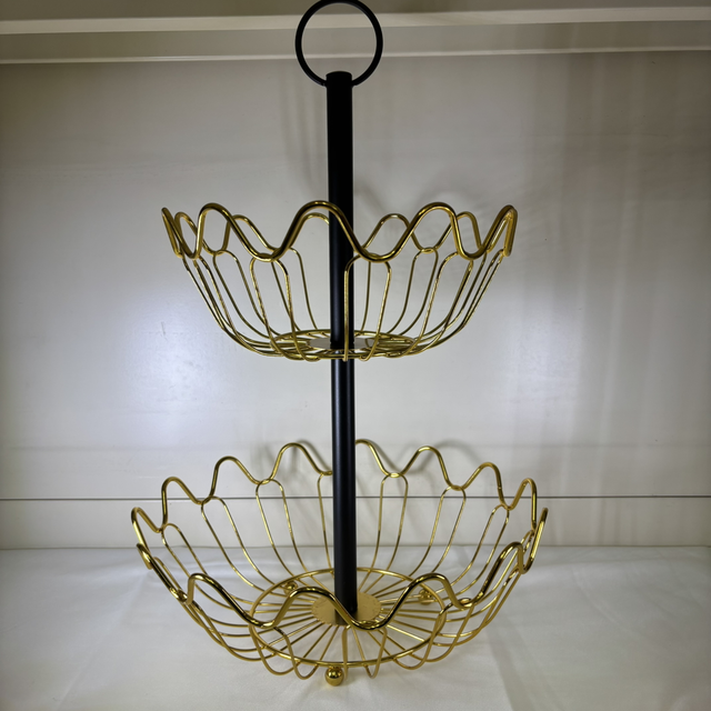 Corbeille à fruit 2 étages Doré/noir