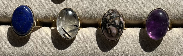 Bague Réglable Acier Inoxydable Doré et Pierre naturelle