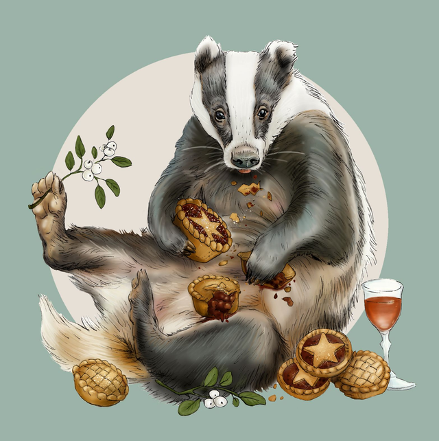 Badger Christmas Card - Mince Pies and Sherry
