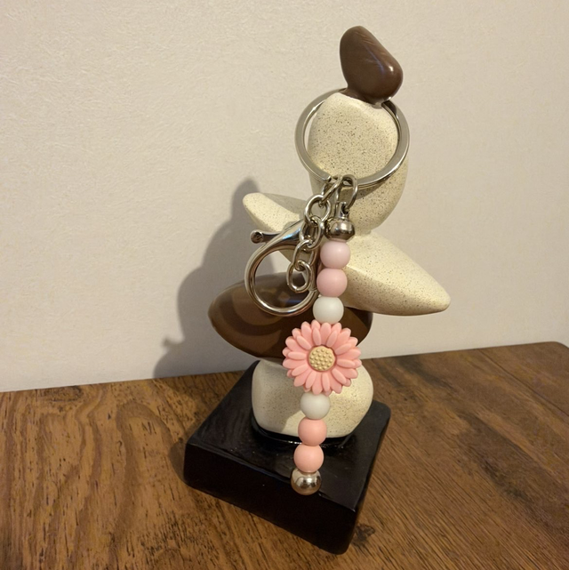 Porte-clé fleuri – Rose &amp; Blanc