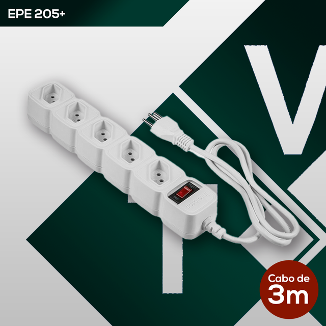 EPE 205 & EPE 205+ - Protetor Eletrônico de 1 Metro com 5 Tomadas