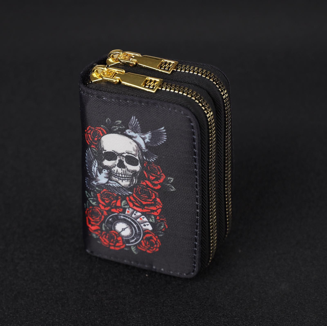 Black Skull And Roses Credit Card Wallet. 
