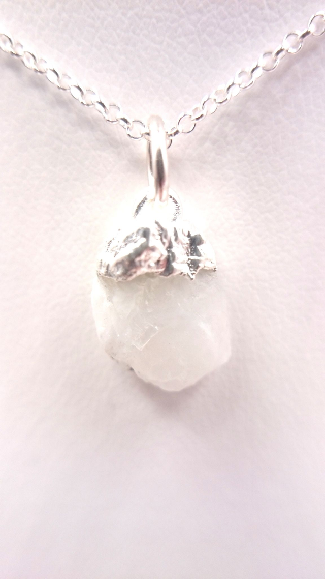 June - Moonstone - birthstone necklace - raw &amp; topped with sterling silver