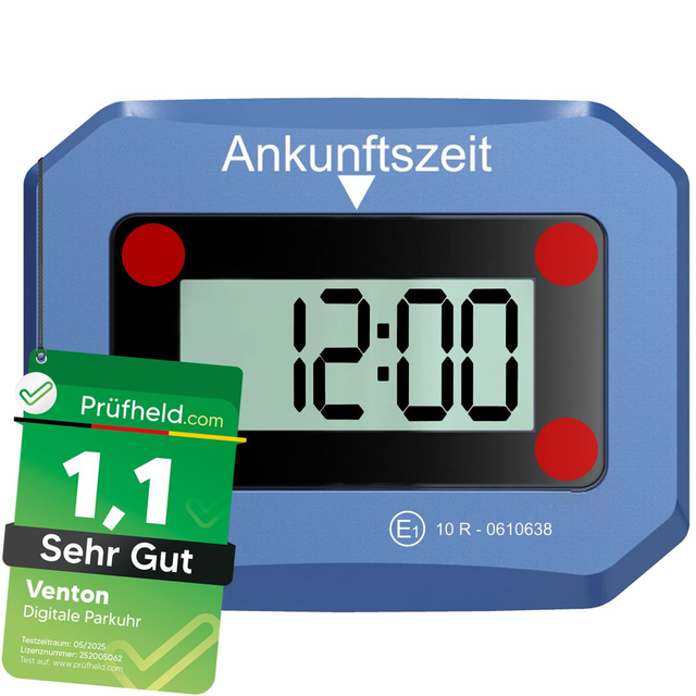 VENTON TüV geprüft Elektronische Parkscheibe Generation v2 | 2x Li-Mn Batterie |  2X Display | KBA-Zulassung | inkl. Anleitung |  Nachtmodus