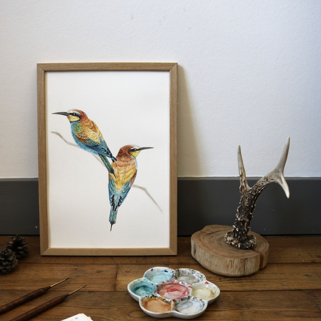 "Inséparables" - Aquarelle originale - Ciel d'été