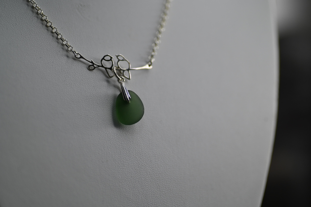 Green seaglass 925 silver necklace 