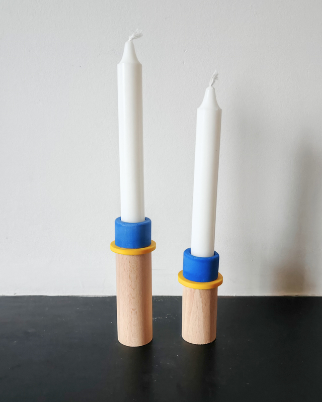 Bougeoirs - Bleu et un peu jaune 