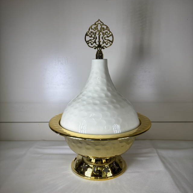 Présentoir blanc doré