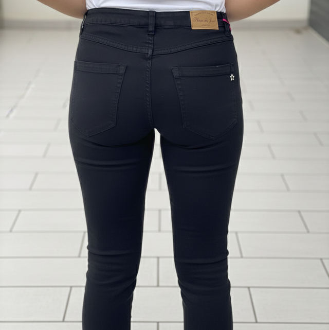 Jean Slim Noir Place du Jour - Taille Haute à Boutons Apparents